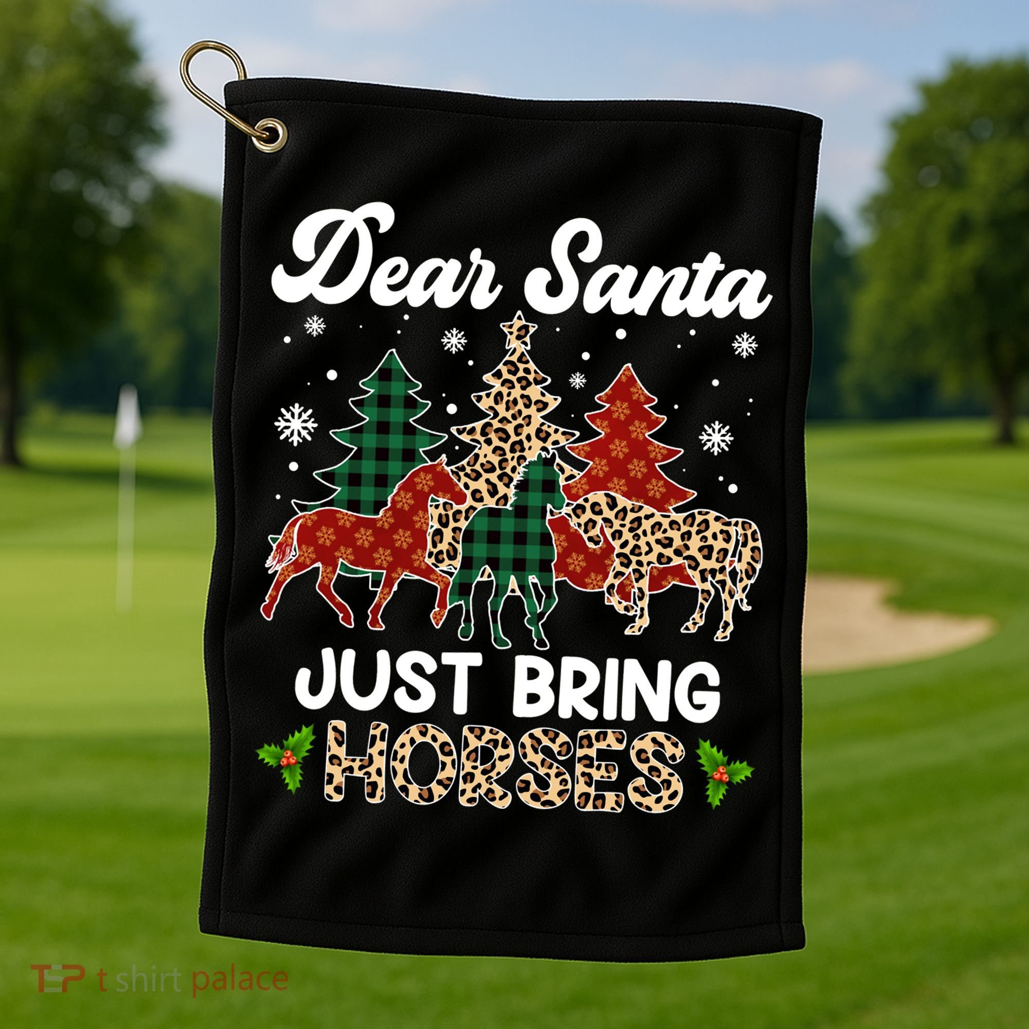 Dear Santa Just Bring Horses ELF Santa Leopard Christmas Golf Towel
