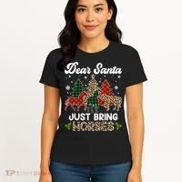 Dear Santa Just Bring Horses ELF Santa Leopard Christmas Women's T-Shirt thumb 4