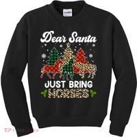 Dear Santa Just Bring Horses ELF Santa Leopard Christmas Kids Sweatshirt thumb 0