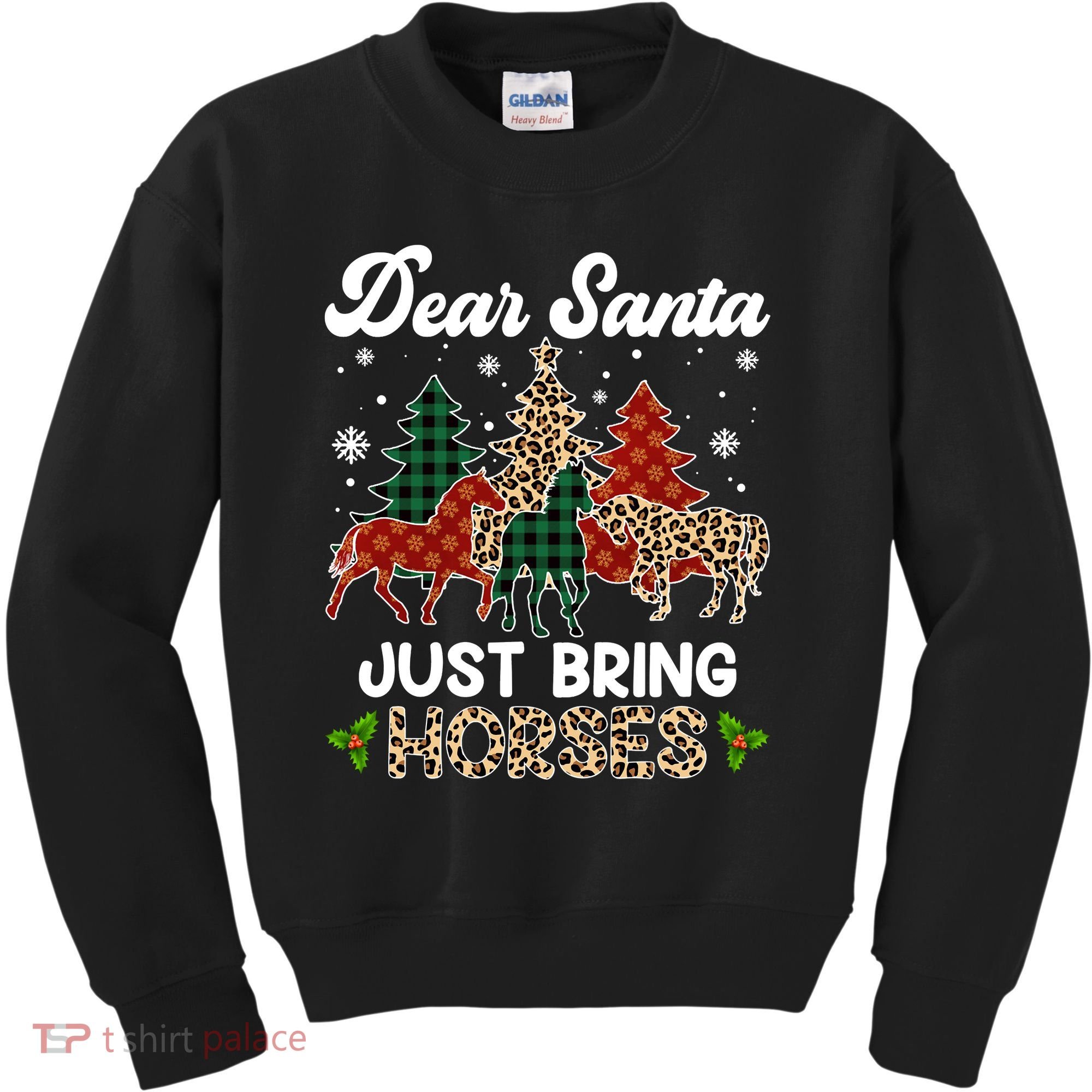 Dear Santa Just Bring Horses ELF Santa Leopard Christmas Kids Sweatshirt