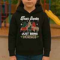 Dear Santa Just Bring Horses ELF Santa Leopard Christmas Kids Hoodie thumb 3