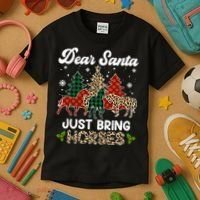 Dear Santa Just Bring Horses ELF Santa Leopard Christmas Kids T-Shirt thumb 3