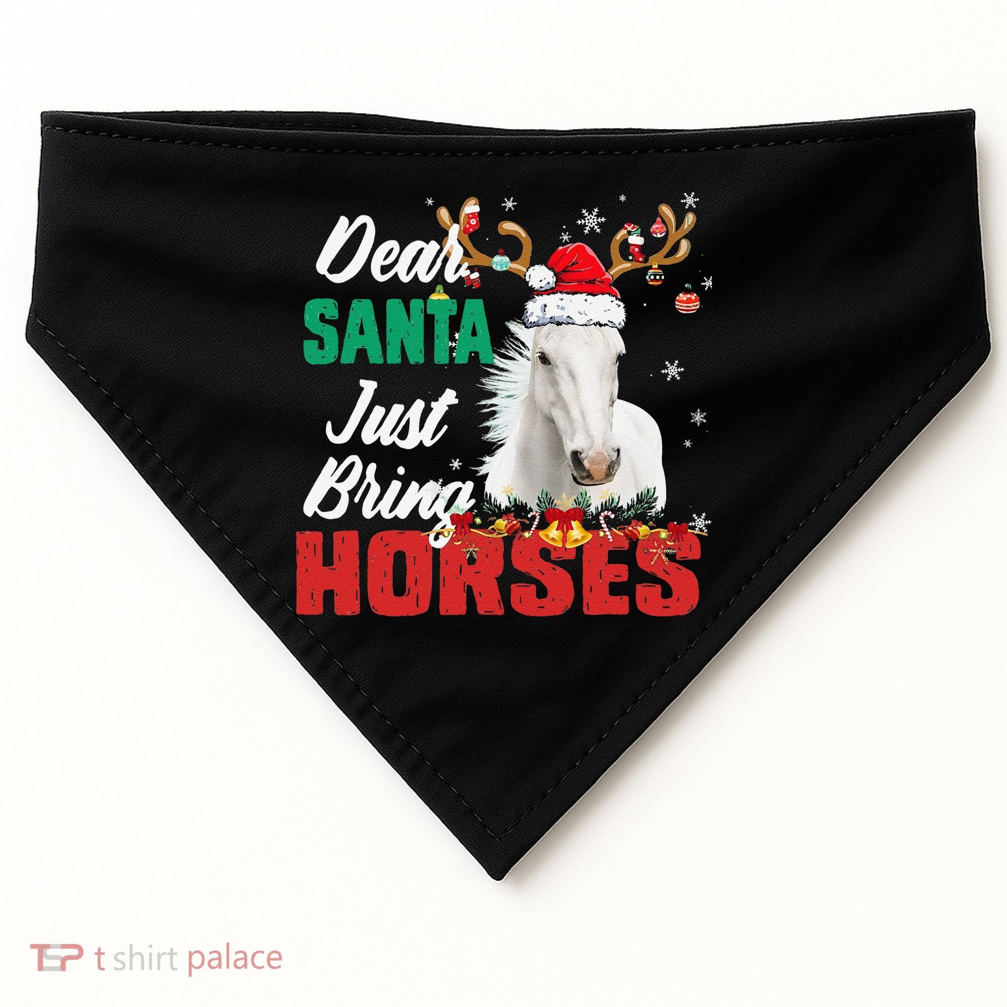 Dear Santa Just Bring Horses Lovers Christmas Xmas Funny USA-Made Doggie Bandana