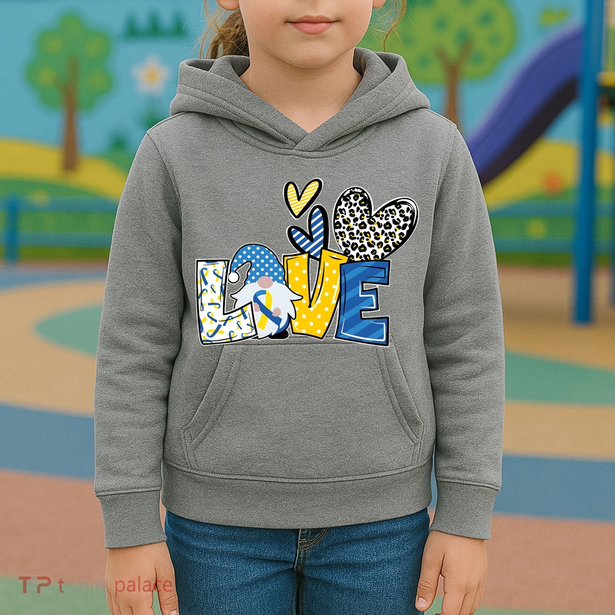 Down Syndrome Love Gnome Awareness Kids Hoodie