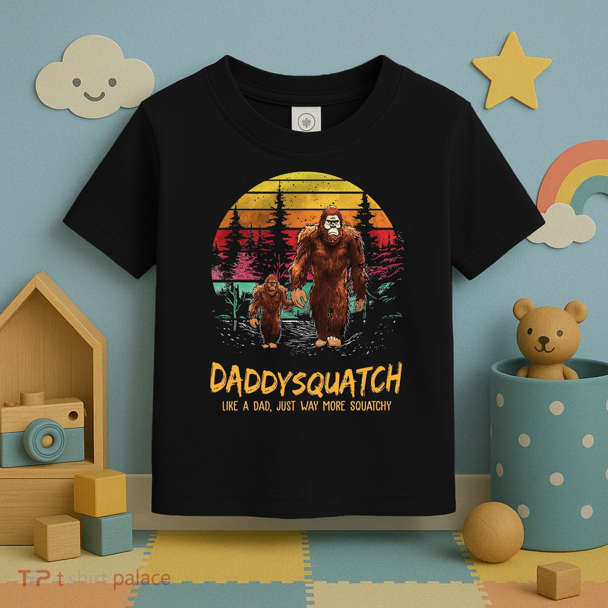 Daddy Squatch Like A Dad Way More Squatchy Retro Fathers Day Toddler T-Shirt