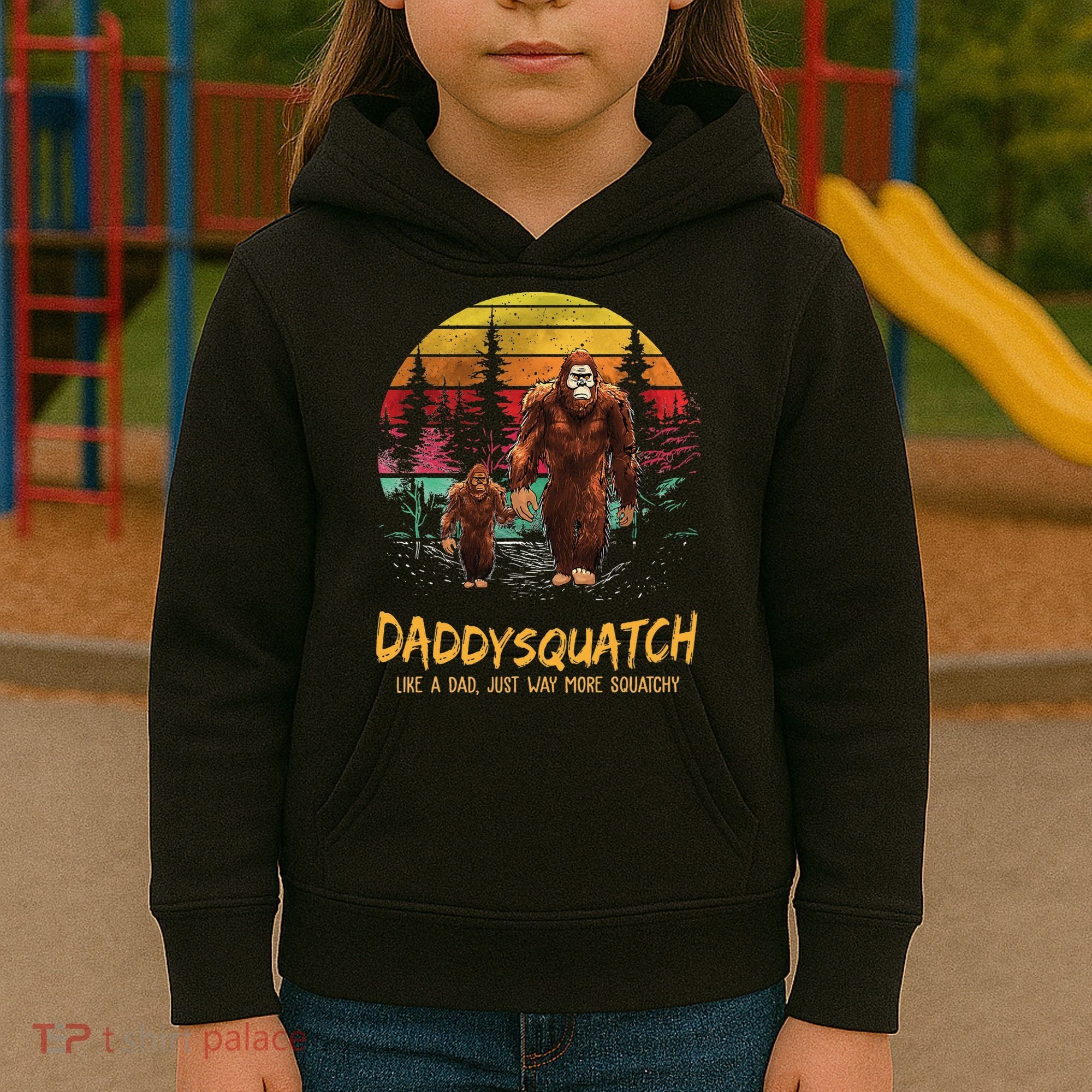 Daddy Squatch Like A Dad Way More Squatchy Retro Fathers Day Kids Hoodie