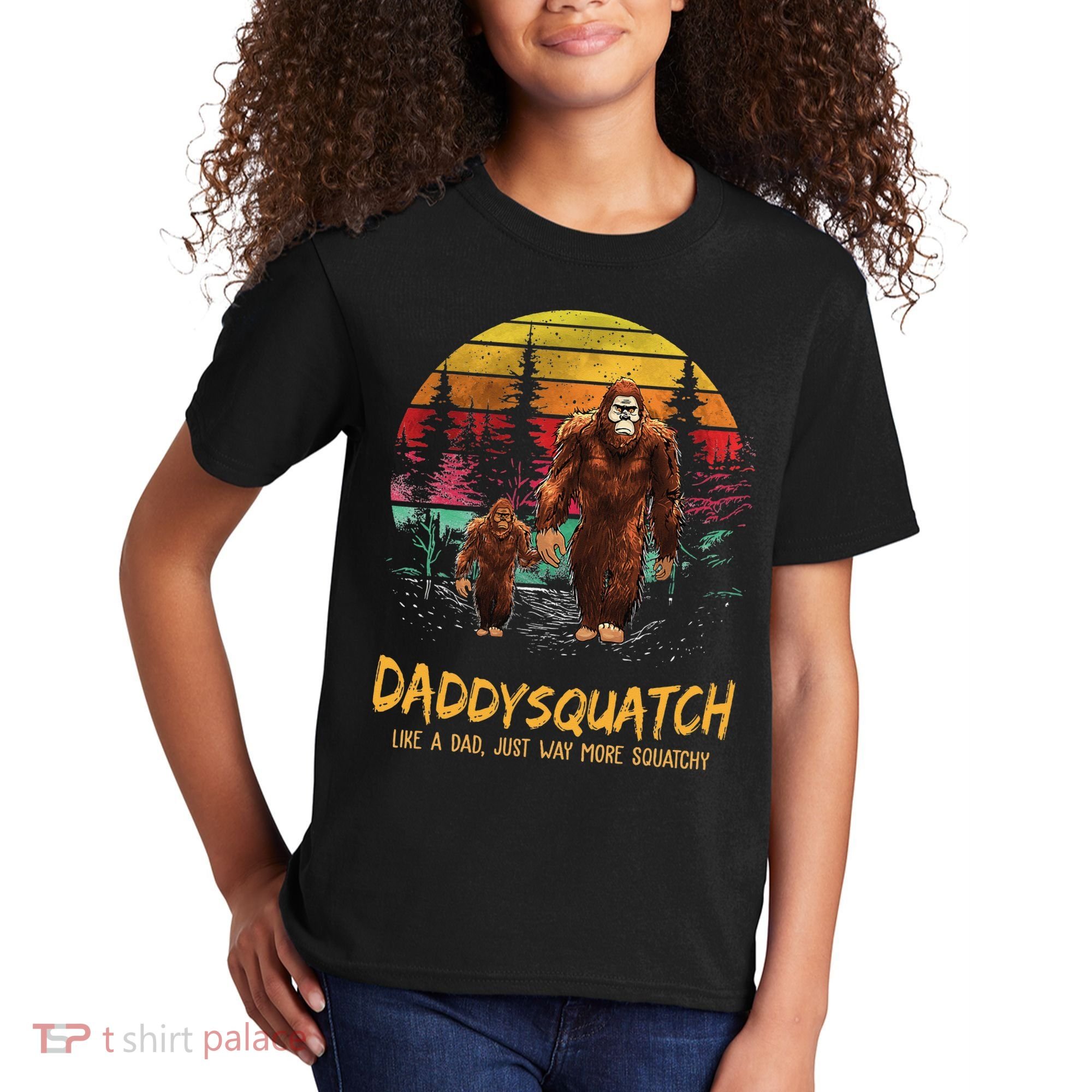 Daddy Squatch Like A Dad Way More Squatchy Retro Fathers Day Kids T-Shirt