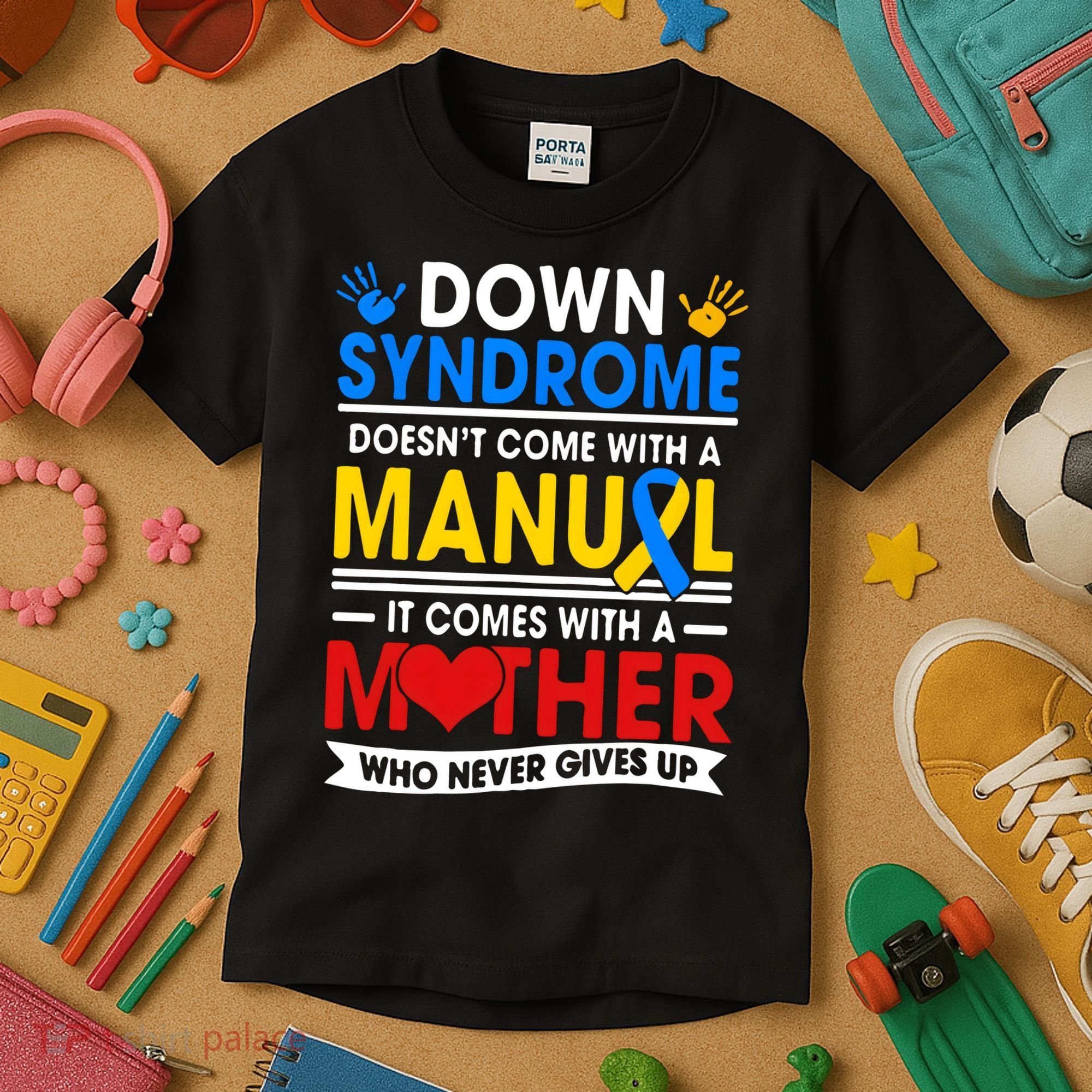Down Syndrome Mom A Mother Never Gives Up Awareness Gift Kids T-Shirt
