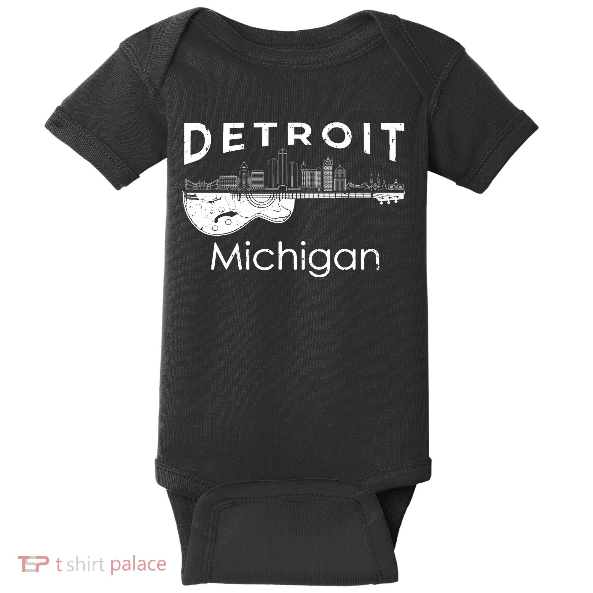 Detroit Souvenir Michigan Music Electric Guitar Baby Bodysuit