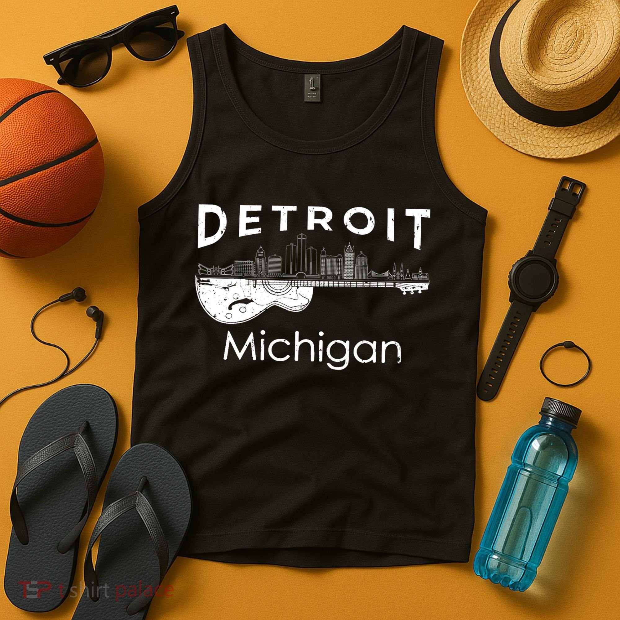 Detroit Souvenir Michigan Music Electric Guitar Tank Top