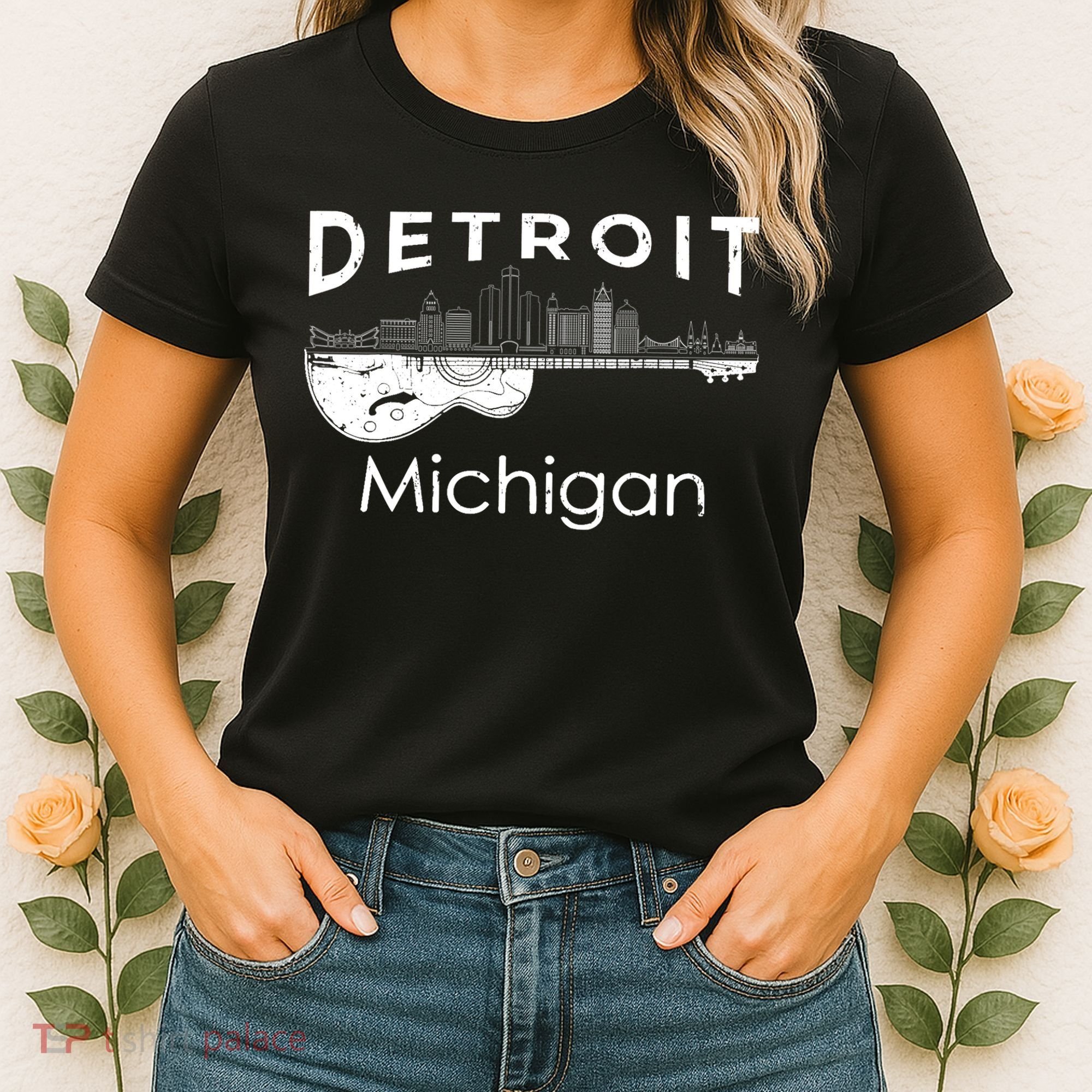 Detroit Souvenir Michigan Music Electric Guitar Women's T-Shirt