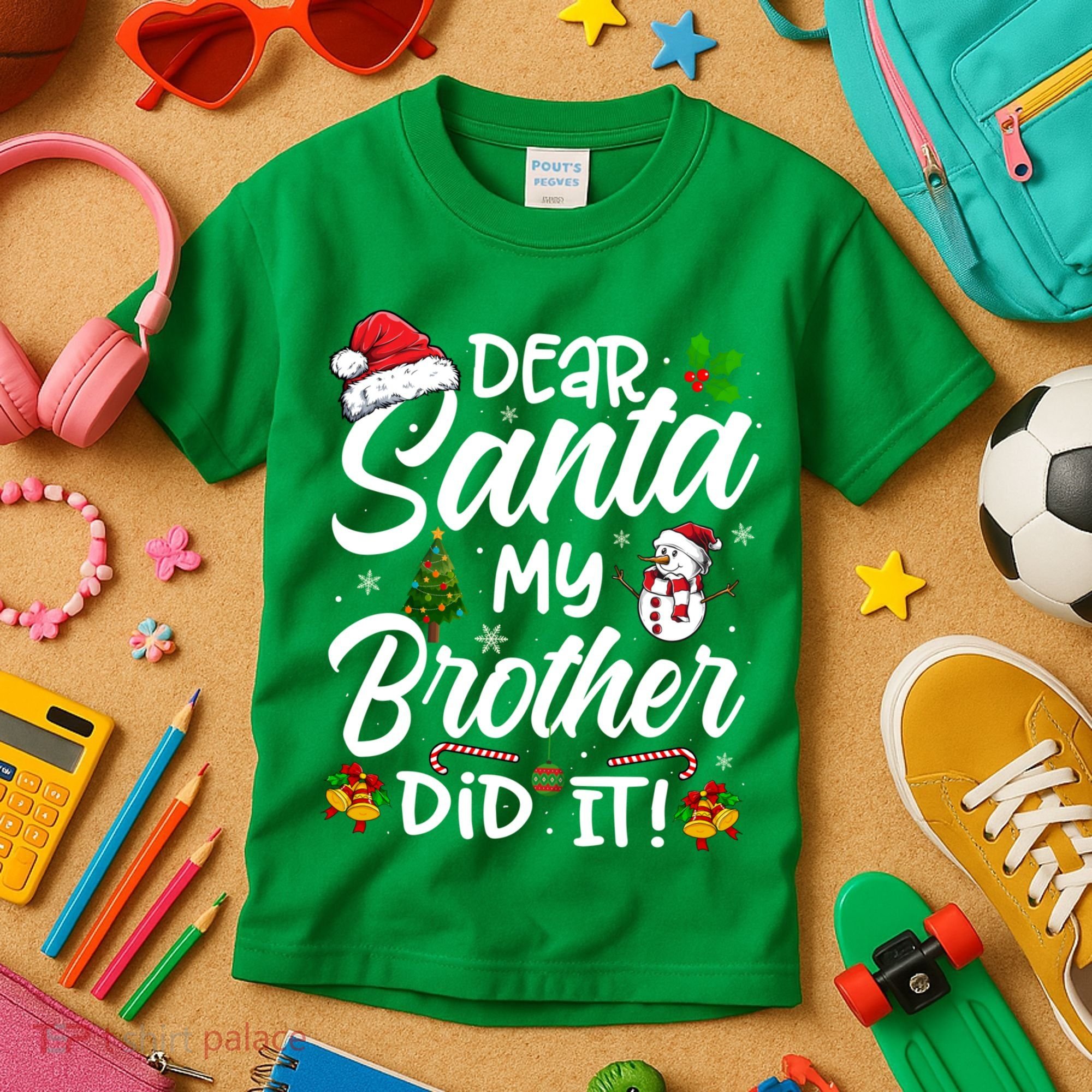 Dear Santa My Brother Did It Xmas Christmas Cute Kids T-Shirt