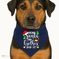 Dear Santa My Brother Did It Funny Christmas Pajama USA-Made Doggie Bandana thumb 1