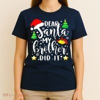 Dear Santa My Brother Did It Funny Christmas Pajama T-Shirt thumb 4