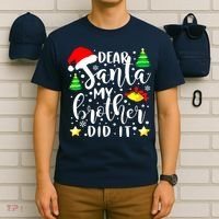 Dear Santa My Brother Did It Funny Christmas Pajama T-Shirt thumb 6