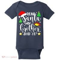 Dear Santa My Brother Did It Funny Christmas Pajama Baby Bodysuit thumb 0