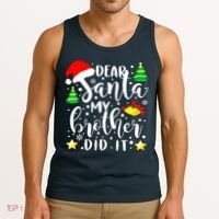 Dear Santa My Brother Did It Funny Christmas Pajama Tank Top thumb 3