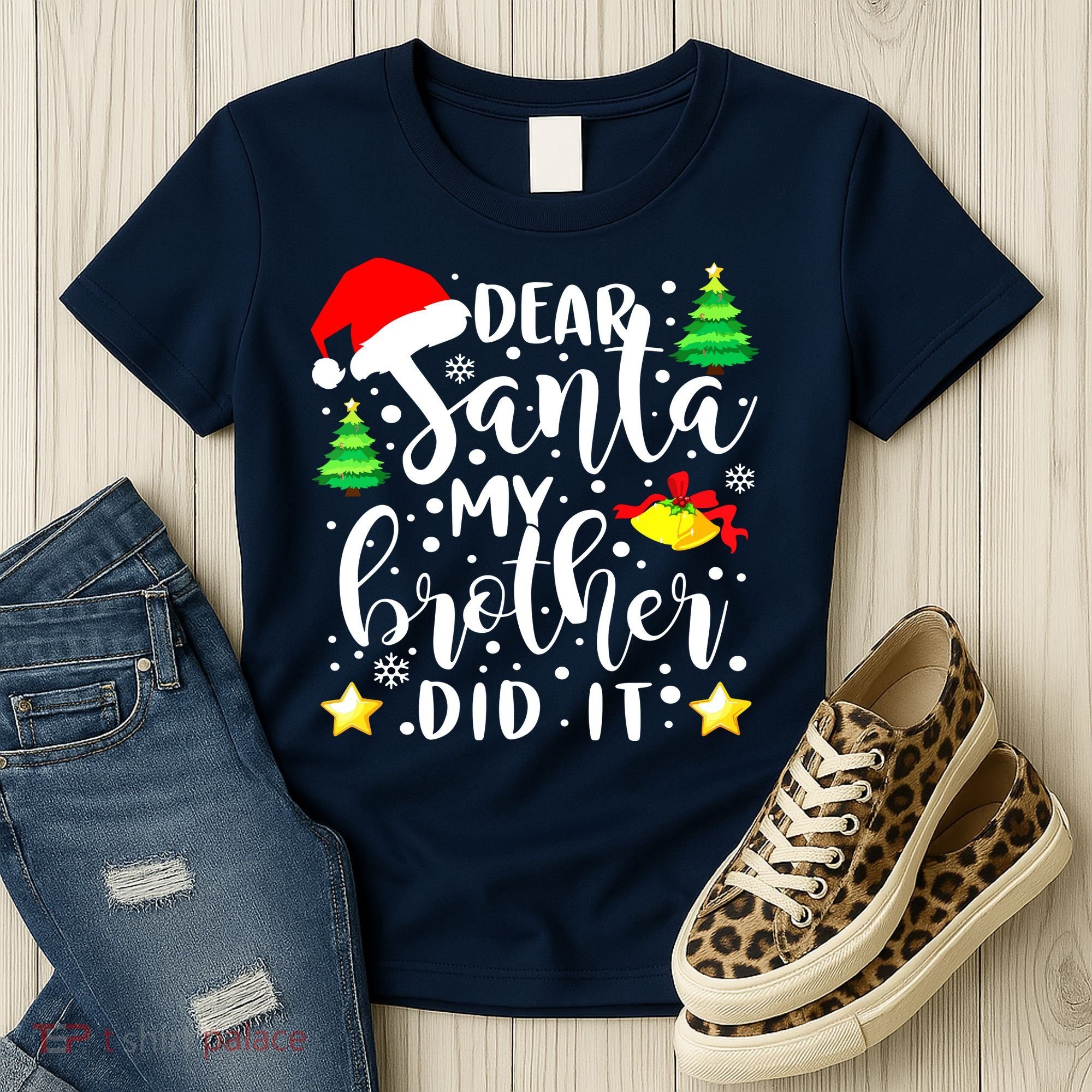 Dear Santa My Brother Did It Funny Christmas Pajama Women's T-Shirt