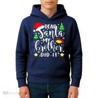 Dear Santa My Brother Did It Funny Christmas Pajama Kids Hoodie thumb 4