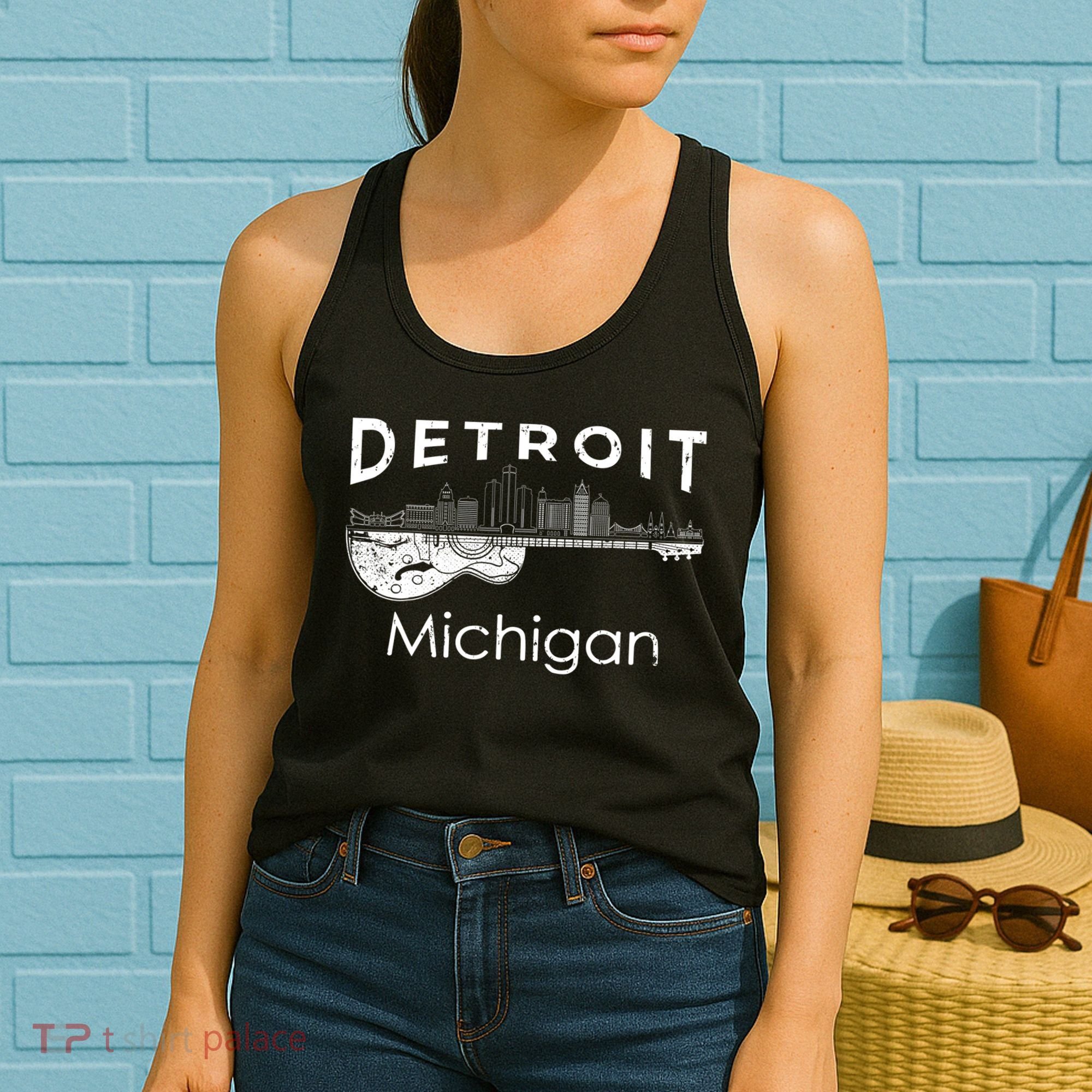 Detroit Souvenir Men Michigan Music Electric Guitar Women's Tank Top