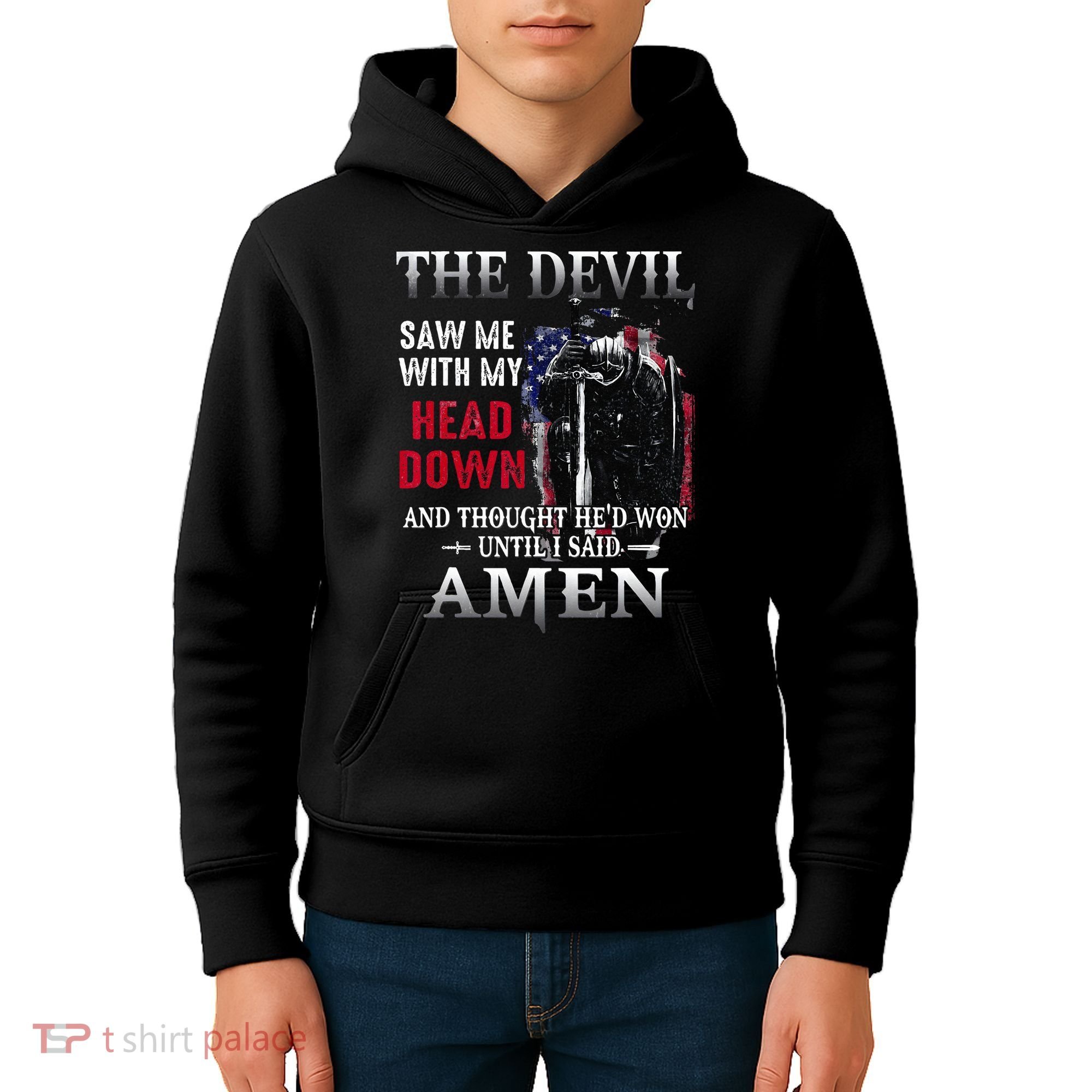Devil Saw Me With My Head Thought Hed Won Until I Said Amen Kids Hoodie