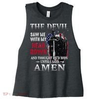 Devil Saw Me With My Head Thought Hed Won Until I Said Amen Women's Racerback Cropped Tank thumb 0