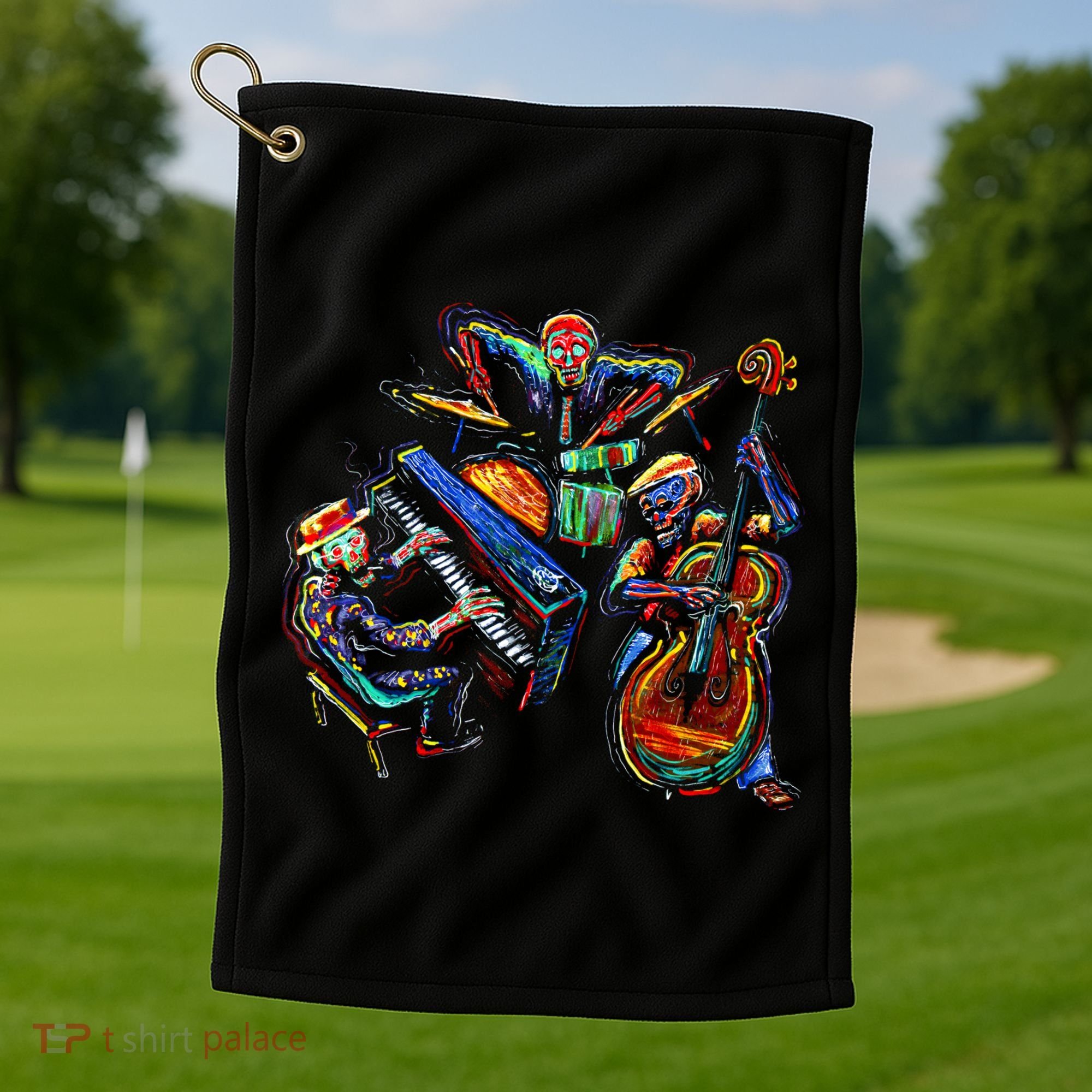 Dancing Skeleton Music Band Golf Towel