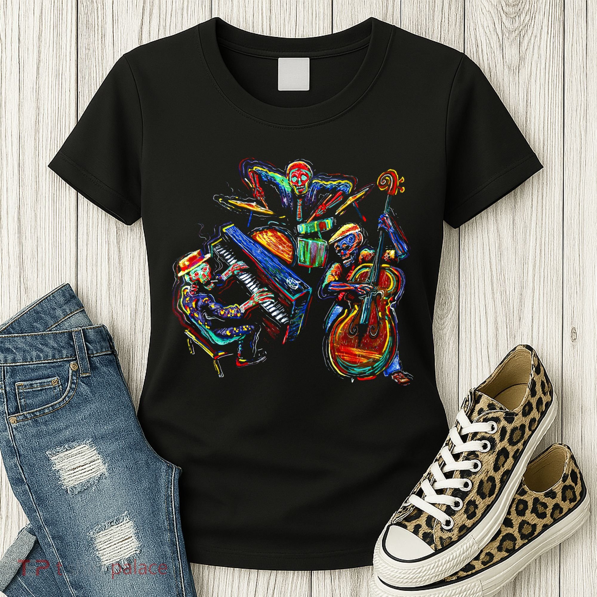 Dancing Skeleton Music Band Women's T-Shirt