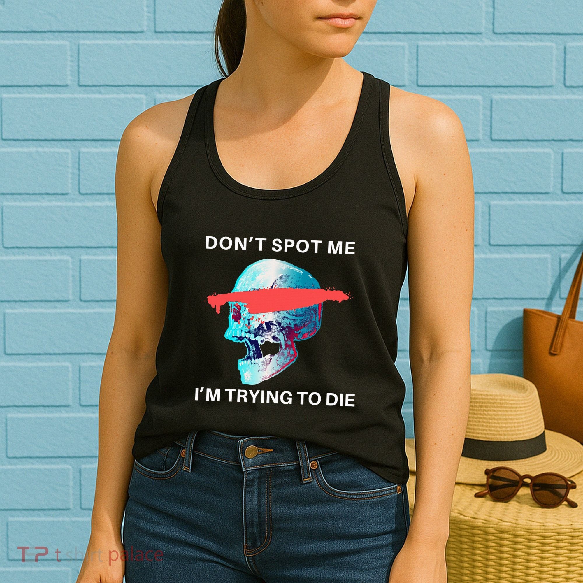 DonT Spot Me IM Trying To Die Gym Skull Pump Cover Women's Tank Top