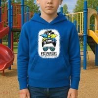Down Syndrome Mom Life Messy Bun Down Syndrome Awareness Kids Hoodie thumb 2