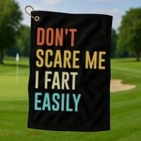 Dont Scare Me I Fart Easily Retro Funny Flatulence For Dads Golf Towel thumb 1
