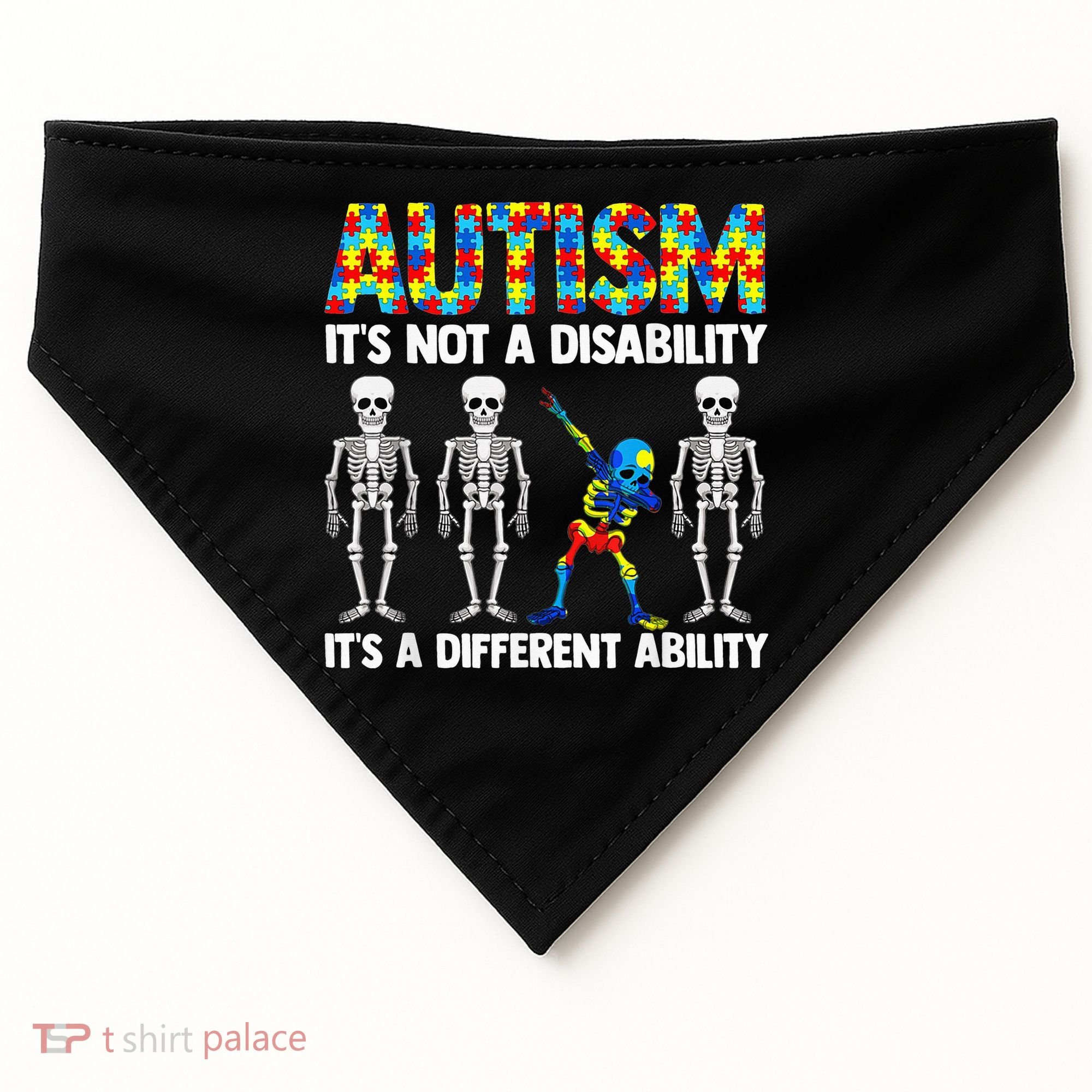 Dabbing Skeleton Not A Disability ASD Awareness USA-Made Doggie Bandana