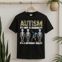 Dabbing Skeleton Not A Disability ASD Awareness T-Shirt thumb 2