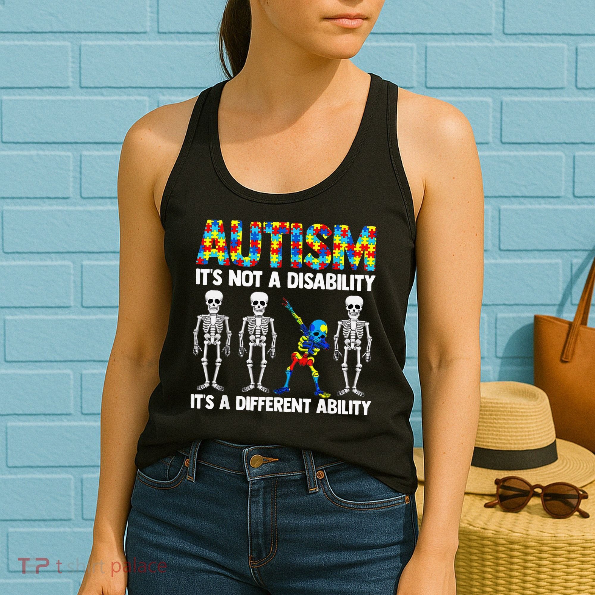 Dabbing Skeleton Not A Disability ASD Awareness Women's Tank Top