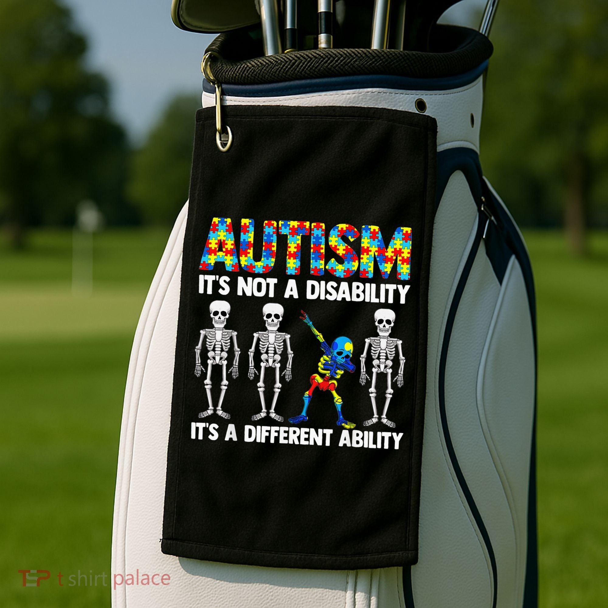 Dabbing Skeleton Not A Disability ASD Awareness Golf Towel