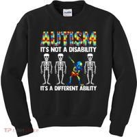 Dabbing Skeleton Not A Disability ASD Awareness Kids Sweatshirt thumb 0