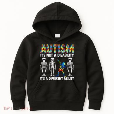 Dabbing Skeleton Not A Disability ASD Awareness Kids Hoodie