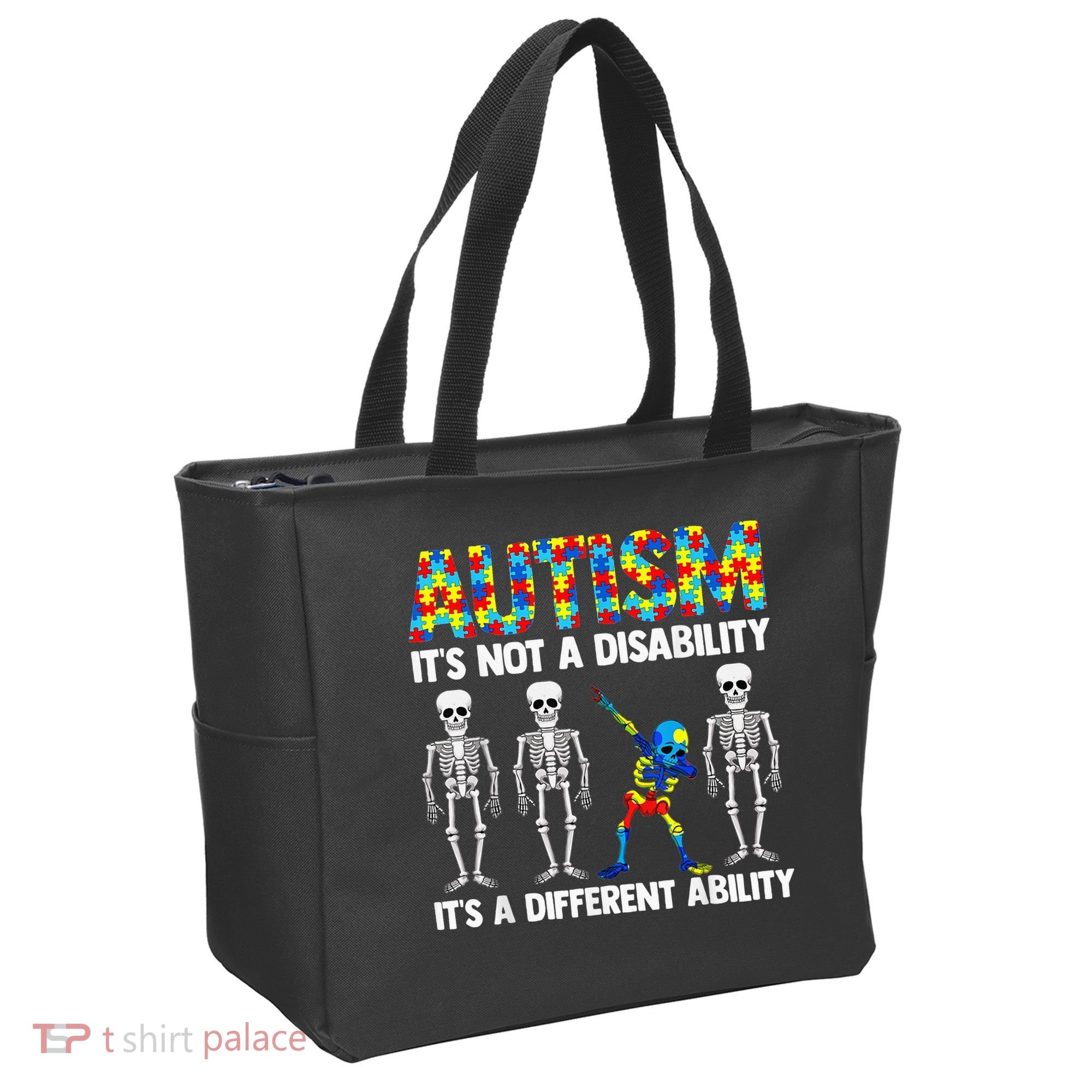Dabbing Skeleton Not A Disability ASD Awareness Tote Bag