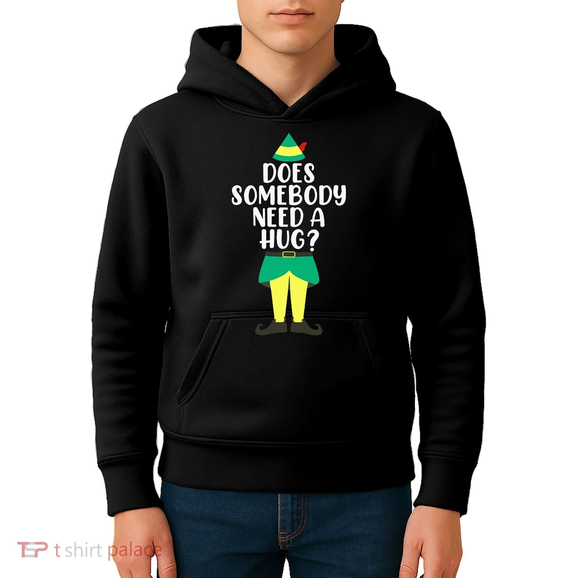 Does Somebody Need A Hug Christmas Elf Buddy Ugly Sweaters Kids Hoodie