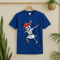 Dabbing Skeleton Nurse Pirate Halloween Gift T-Shirt thumb 2