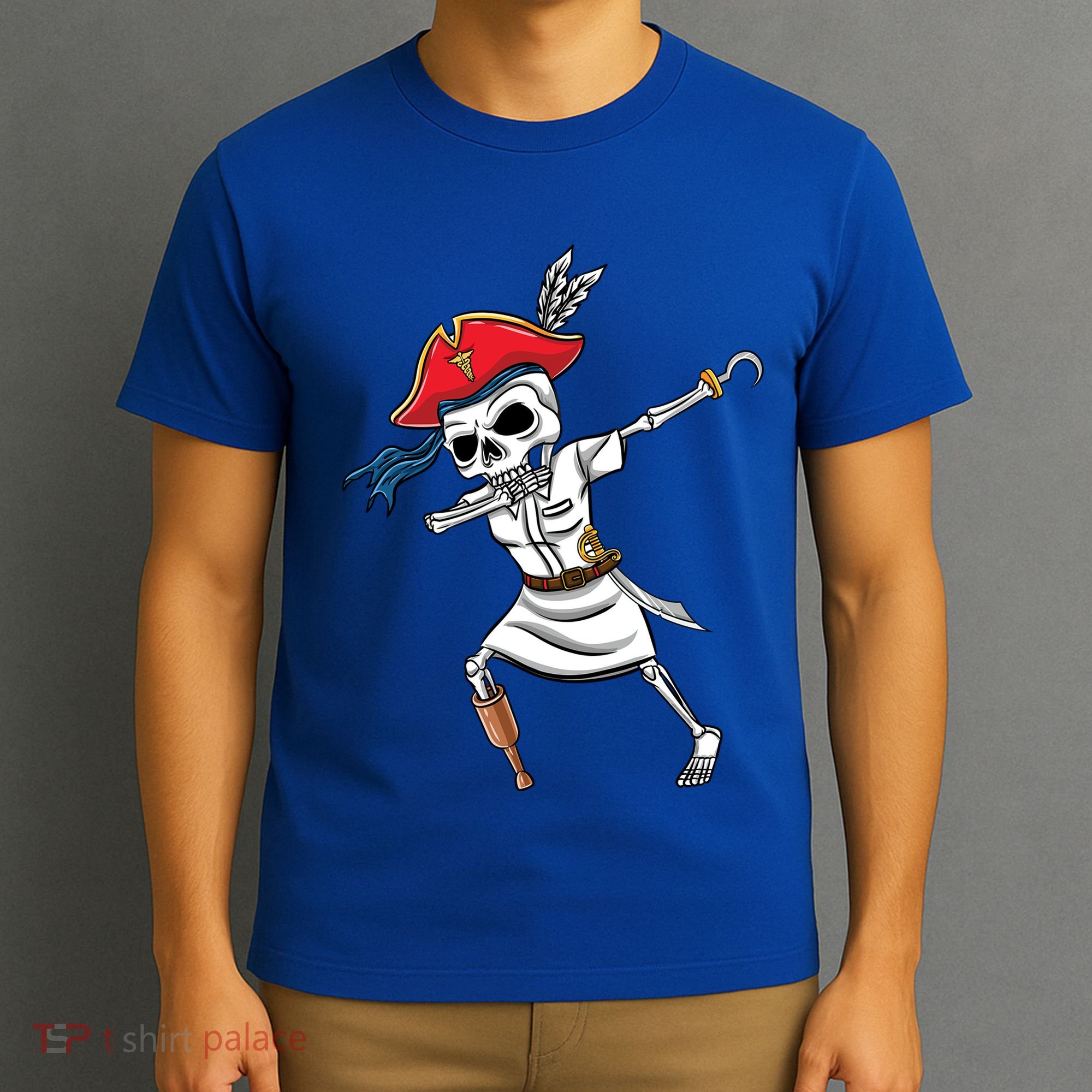 Dabbing Skeleton Nurse Pirate Halloween Gift T-Shirt