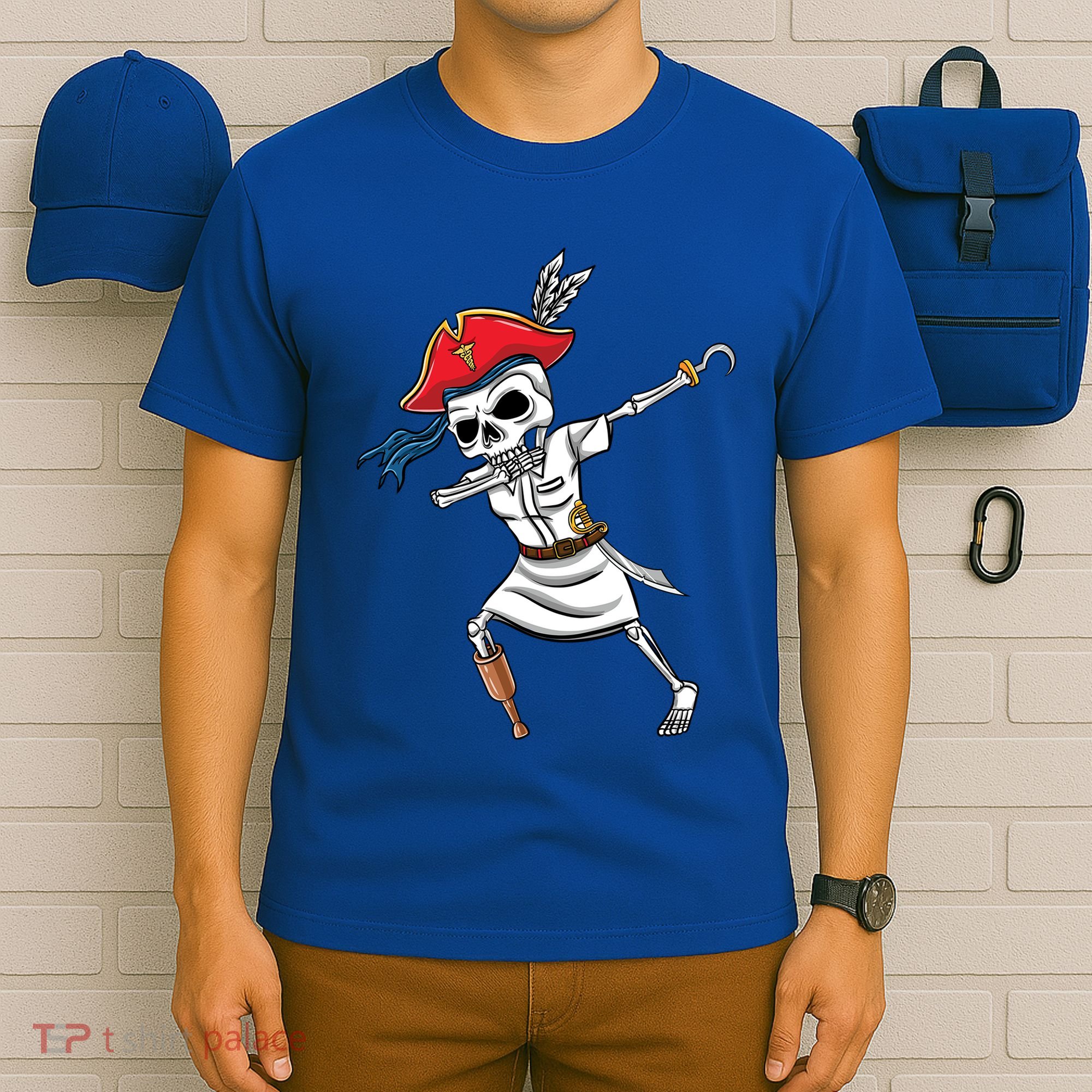 Dabbing Skeleton Nurse Pirate Halloween Gift T-Shirt