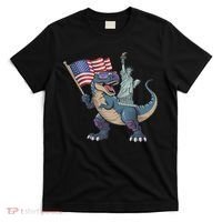 Dino Statue Of Liberty 4th Of July Funny American Flag T-Shirt thumb 0