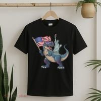 Dino Statue Of Liberty 4th Of July Funny American Flag T-Shirt thumb 2