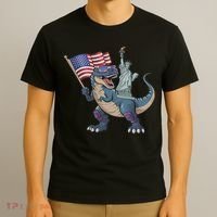 Dino Statue Of Liberty 4th Of July Funny American Flag T-Shirt thumb 3