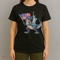 Dino Statue Of Liberty 4th Of July Funny American Flag T-Shirt thumb 4