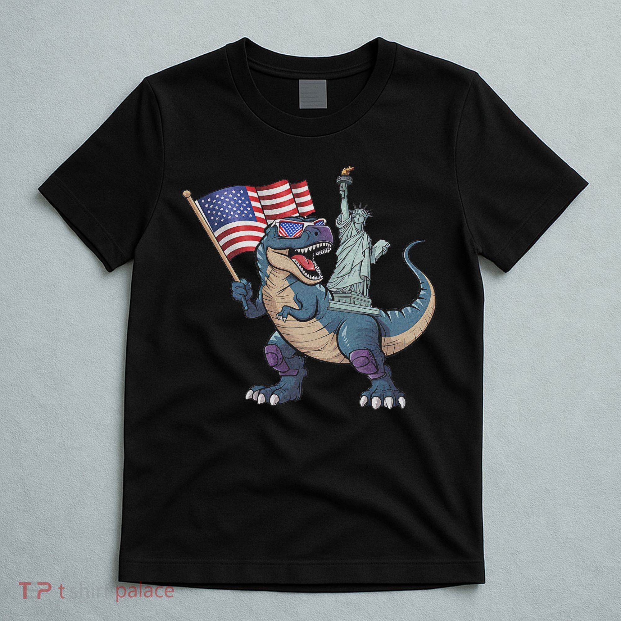 Dino Statue Of Liberty 4th Of July Funny American Flag T-Shirt