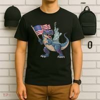 Dino Statue Of Liberty 4th Of July Funny American Flag T-Shirt thumb 6