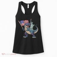 Dino Statue Of Liberty 4th Of July Funny American Flag Women's Tank Top thumb 0