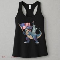 Dino Statue Of Liberty 4th Of July Funny American Flag Women's Tank Top thumb 3